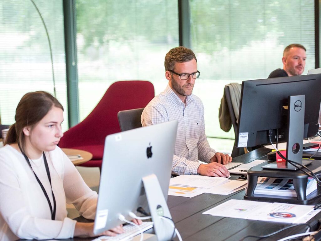 Employees using computers